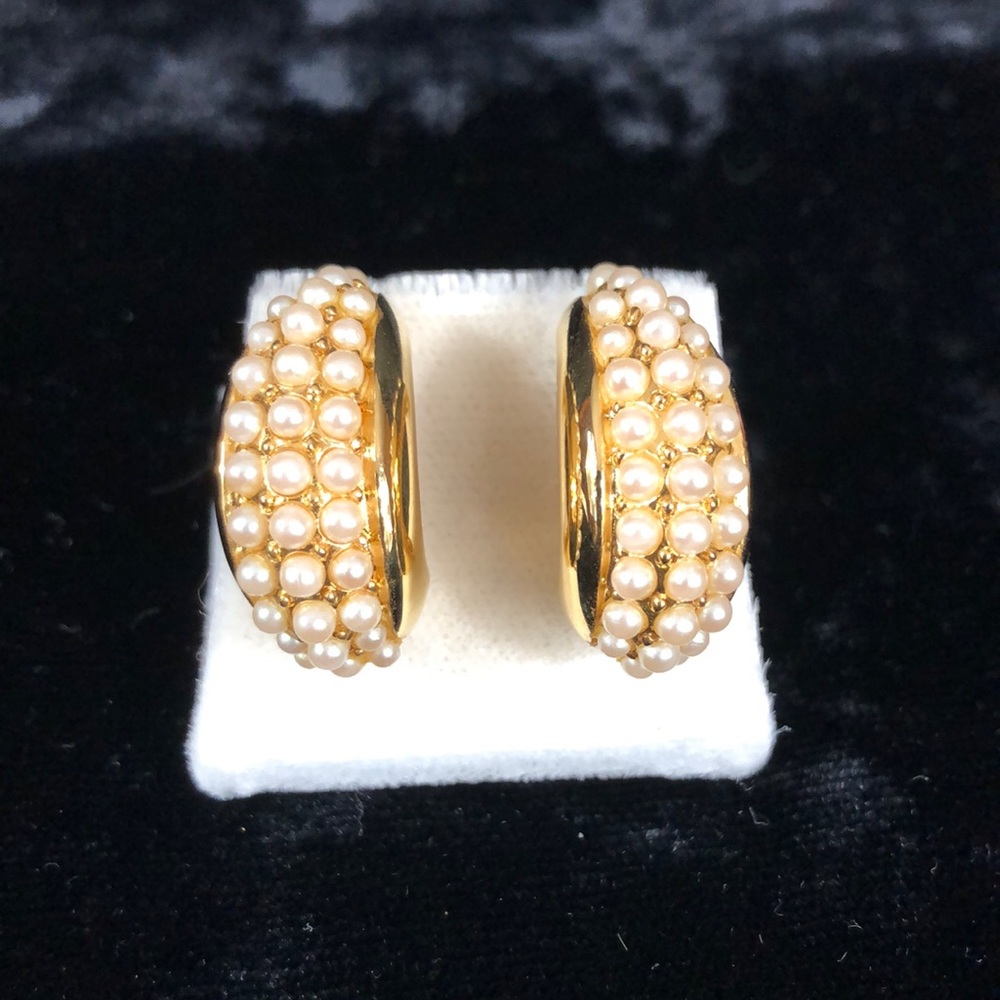Joan Rivers Gold Tone Faux Pearl Pierced Hoop Earrings